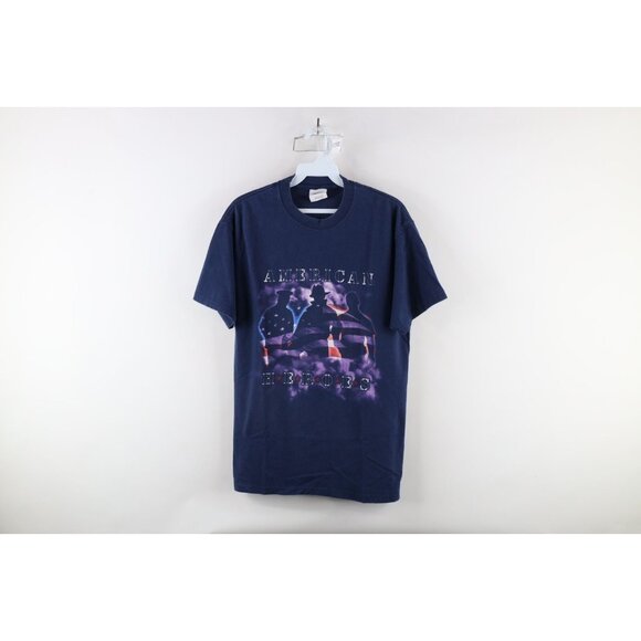 Vintage 90s Mens Medium Faded Emergency Response American Heroes T-Shirt Blue - Picture 1 of 8